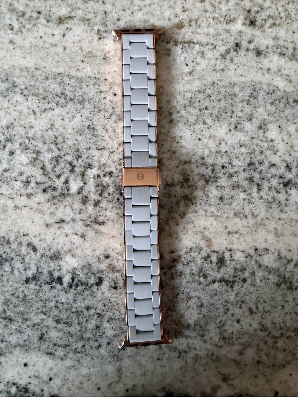 Michele Rose Gold and White Ceramic Link Apple Watch Band